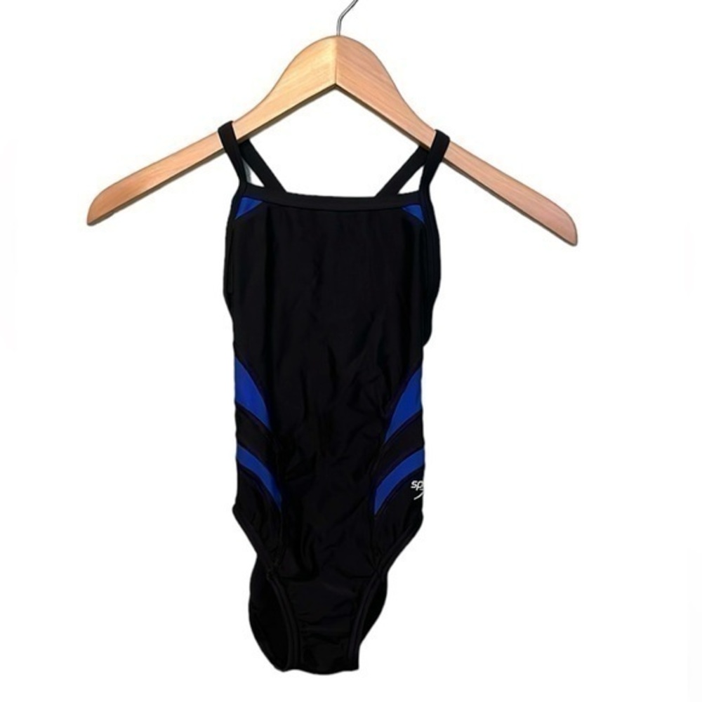 Speedo PowerFlex Eco One Piece Swimsuit Blue/Black Criss Cross Back Size 22
